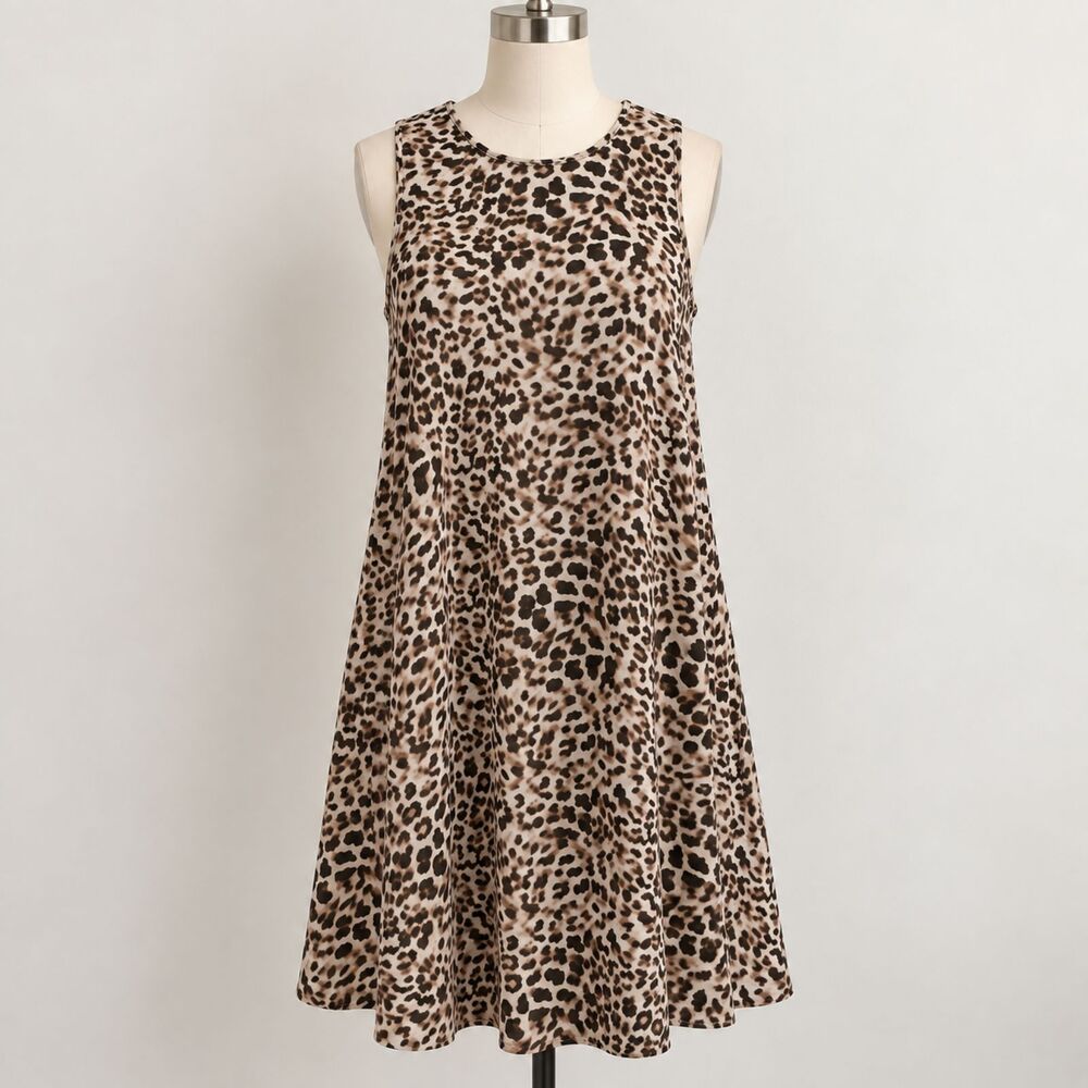 Calvin Klein Leopard Print Sleeveless Shift Dress Size 10